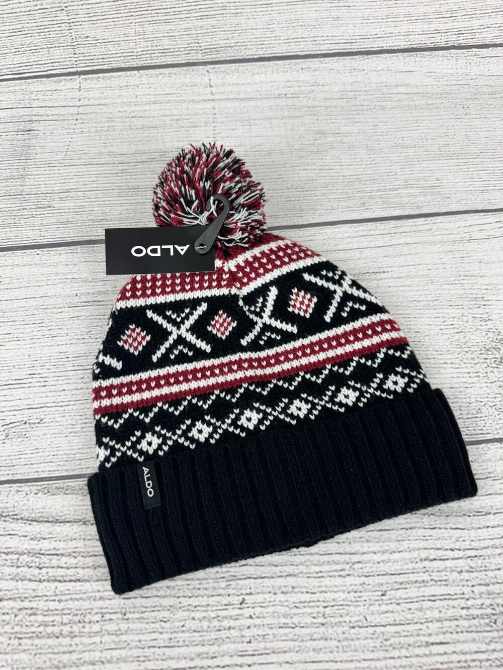Aldo Men's Dark Red & Black Pom Pom Knit Beanie